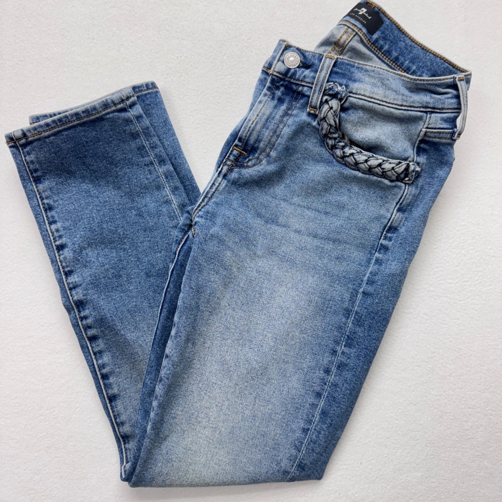 7 For All Mankind Ankle Skinny Jeans Braided Detail Light Wash‎ Size 25